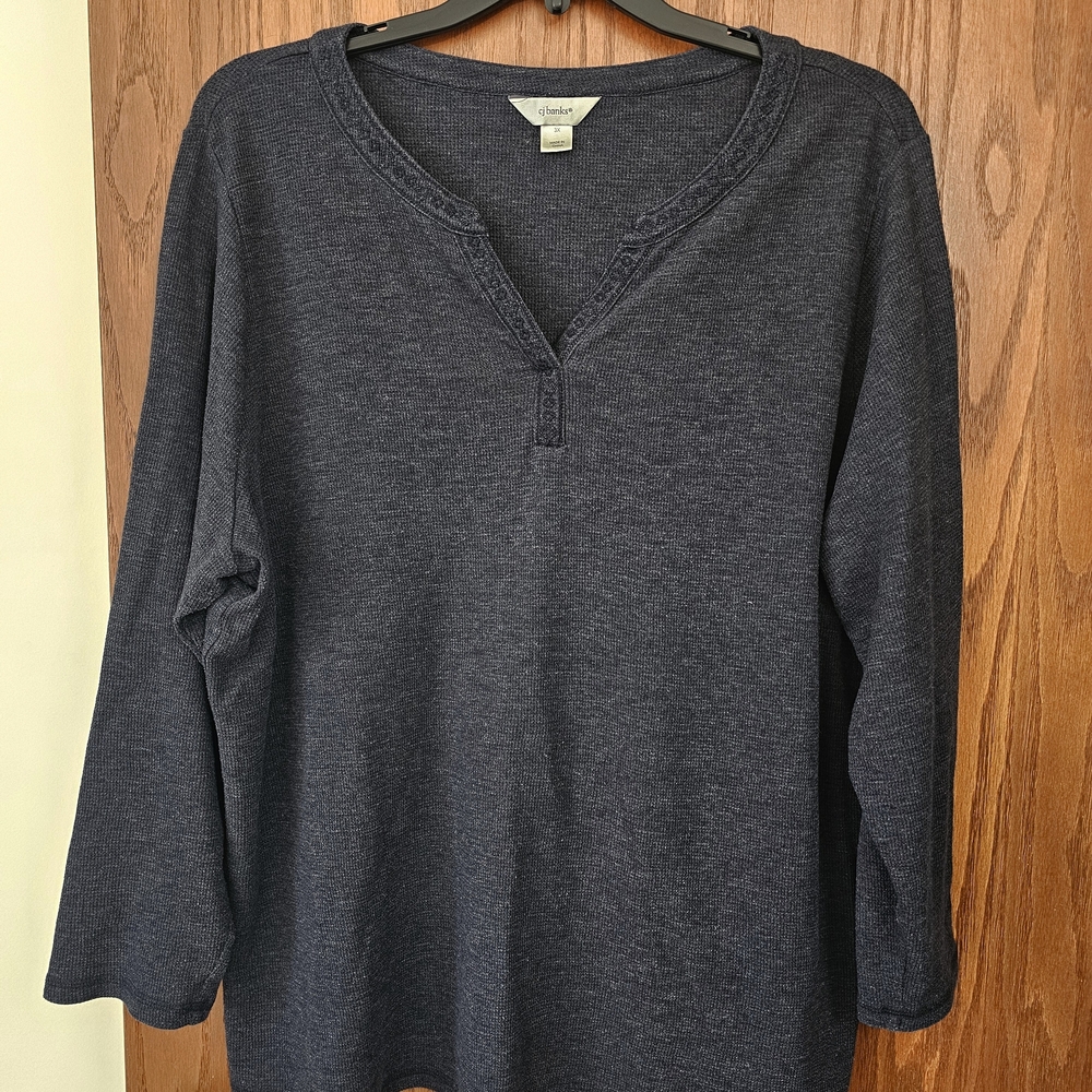 CJ Banks Navy Long Sleeve Top 3X